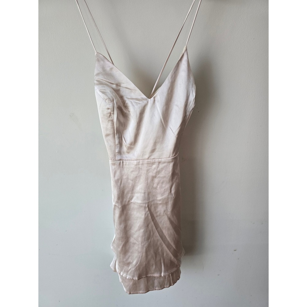 Windsor Mini Dress Light Gold L Spaghetti Strap Back Tie Bodycon‎ Party